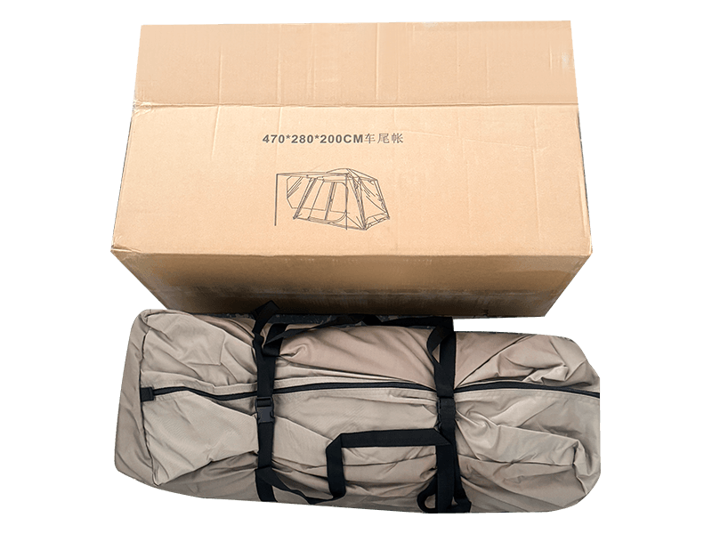 Utendørs camping tolagstelt som kobles til baksiden av et kjøretøy